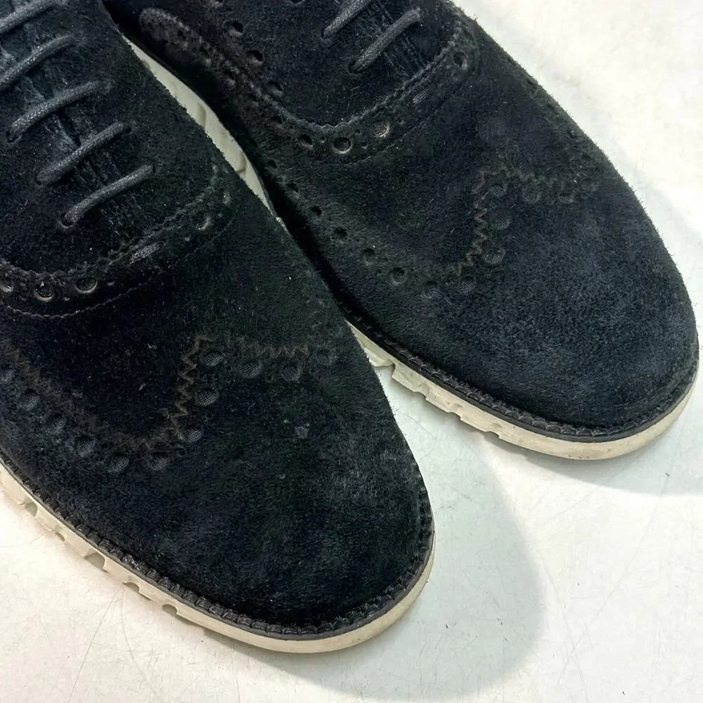 VGUC Cole Haan Men's ZERØGRAND Wingtip Oxford Black Suede Dress Sneaker US 7 D